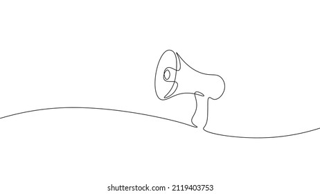 One line loudspeaker voting agitation. Notification mail continuous line art illustration sketch outline drawing vector. Crowd teamwork management