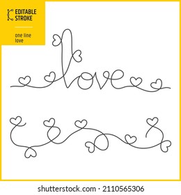 Dibujo de amor de una línea. Línea continua de trazo editable. Ilustración vectorial del concepto de amor. El espesor de la línea se puede cambiar.
