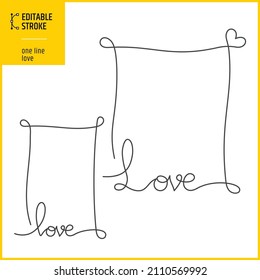 One line love drawing. Editable stroke continuous line. Vector illustration of love concept. Line thickness can be changed.