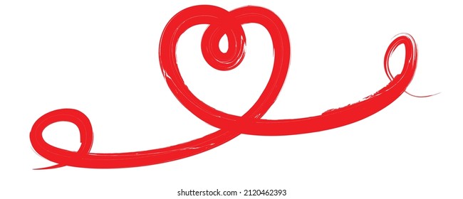 One line love  heart symbol. Brush stroke. Vector illustration.