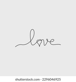 One line love word typography style illustration