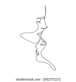 One line lovers drawing  Outline kiss art  abstract doodle two faces  man woman couple minimal design  Vector illustration