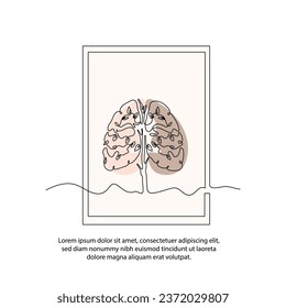 One line lung tree poster drawing with a beautiful frame. Abstract minimal continuous line wall decor.