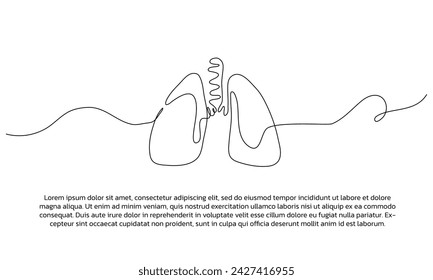 One line lungs human organ poster drawing with frame. Abstract minimal continuous line wall decor