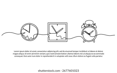One line of luxury old time clock. Abstract minimal continuous line.