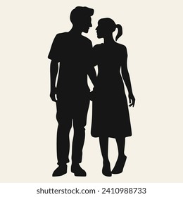 One line making silhouettes of loving man and woman, a lovely background white background,