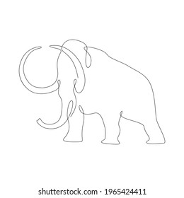 One Line Mammoth Animal Icon. Line drawing Mammoth tattoo. Free single line drawing of Elephant Mammoth. Elephantidae, tusks, elephant species one line hand drawing, Vector Illustration