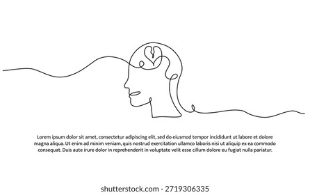 Una línea de cerebro y corazón del hombre. Línea Abstractas mínima aislada sobre fondo blanco.