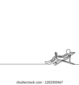 One line man freelancer working with a laptop lying on a lounger