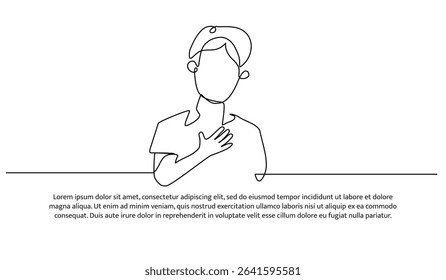 One line man patient. Abstract minimal continuous line.