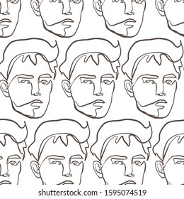 One line man portrait face, single icon, continuous hand drawing art. Black and white graphic modern texture