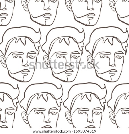 One line man portrait face, single icon, continuous hand drawing art. Black and white graphic modern texture
