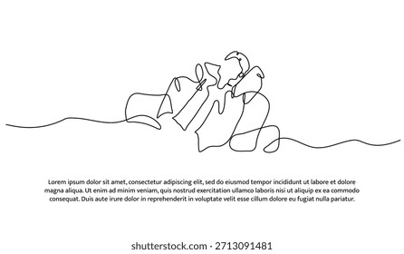 Uma linha de um homem está dormindo. Linha contínua mínima abstrata isolada sobre fundo branco.