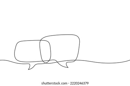 One line message bubble. Drawing art message conversation elements. Communication speech clouds, empty dialogue text tidy vector design