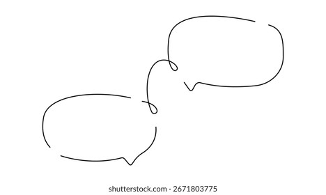 One line message bubble. Minimal drawing of chat and conversation elements. Simple communication speech cloud icon and empty dialogue text box vector design.