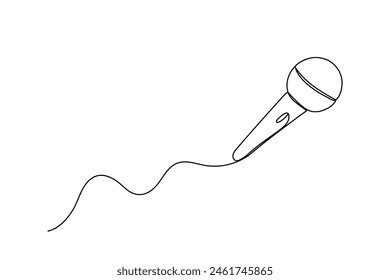 One line mic. Outline continuous vector simple sketch. Symbol of radio interview, podcast and karaoke in doodle style. Hand drawn illustration