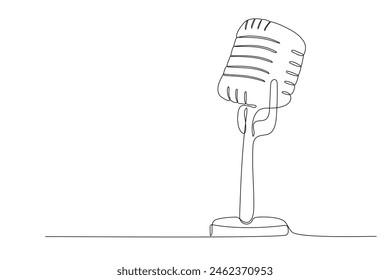 One line mic. Outline continuous simple art. Symbol of music, podcast and karaoke in doodle style. Hand drawn vector illustration