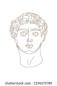 One line Michelangelo's David portrait. Classical greek sculpture. Vector art for design of posters, clothes, logo, tattoo, invitations.