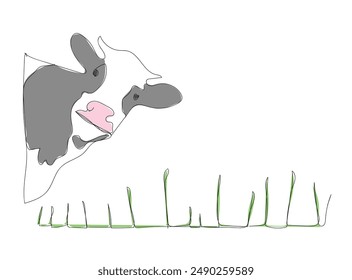 One line  Milk cow animal, livestock and beef meat and calf farm continuous line artwork vector concept. Illustration cow, farm mammal one line art
