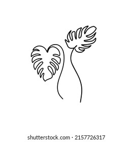 Eine Linie minimalistische abstrakte Zeichnung, Monsterablätter, Monoline Kunst