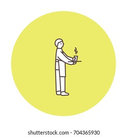 One line modern minimalistic illustration. Sign. Restaurant worker, waiter.