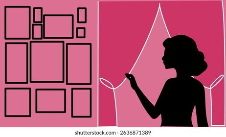 One Line Moment: Girl Peeking Behind Pink Curtains
