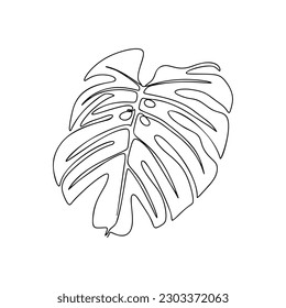 Dibujo de hoja de palma monstera de una línea, esbozo de línea continua única