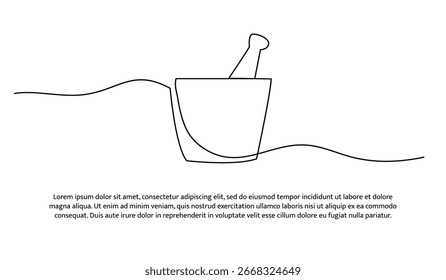 One line of  mortar kitchen equipment. Abstract minimal continuous line.