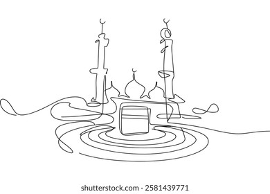 One Line Mosque Art.  continuous line Islamic art