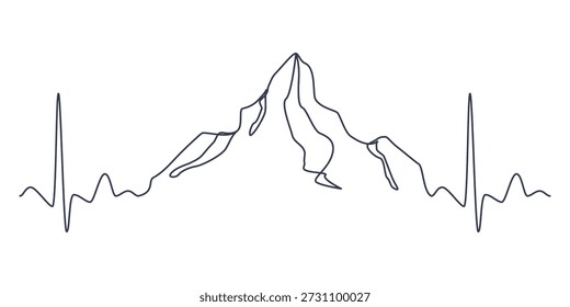 One Line Mountain Landscape Between Heartbeats - Conceito de Amor e Turismo de Linha Contínua