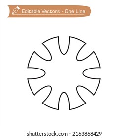 One line moving gear icon. Round wheel metal symbol company logo type template for business teamwork concept. Dynamic single line draw graphic design vector illustration.