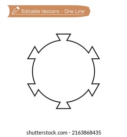 One line moving gear icon. Round wheel metal symbol company logo type template for business teamwork concept. Dynamic single line draw graphic design vector illustration.