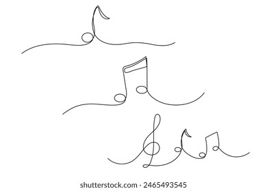 One line musical notes and Treble clef. Outline continuous vector sketches set. Symbol of classic concert.