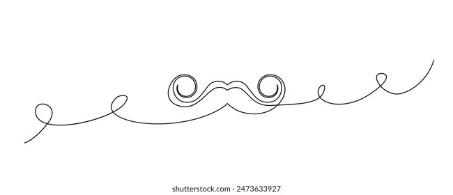 One Line Mustache Icon, Monoline Mustaches Symbol, Continuous Whiskers Silhouette, Mustache Endless Shape, Men Fashion Vector Illustration