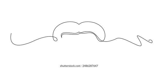 One Line Mustache Icon, Monoline Mustaches Symbol, Continuous Whiskers Silhouette, Mustache Endless Shape, Men Fashion Vector Illustration