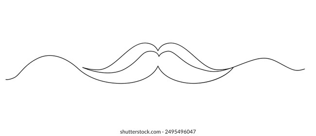 One Line Mustache Icon, Monoline Mustaches Symbol, Continuous Whiskers Silhouette, Mustache Endless Shape, Men Fashion Vector Illustration