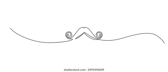 One Line Mustache Icon, Monoline Mustaches Symbol, Continuous Whiskers Silhouette, Mustache Endless Shape, Men Fashion Vector Illustration