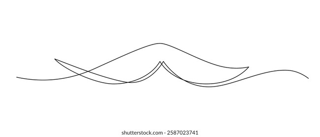 One Line Mustache Icon, Monoline Mustaches Symbol, Continuous Whiskers Silhouette, Mustache Endless Shape, Men Fashion Vector Illustration