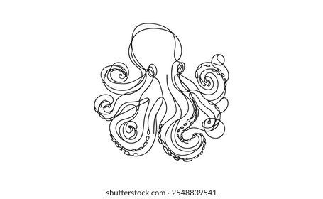 One line octopus illustration. Sea life line art vector. Cute fish outline