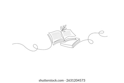 One line Open Book style. Black contour on white background. Graphics for business.