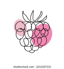 One line organic raspberry drawing, minimal logo design. Identity element, isolated on white. Minimalist black linear sketch. Hand drawn thin outline shape. Abstract continuous line art