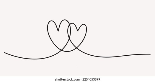 One line outlined contour minimalist simple line art linear hand drawn doodle abstract illustration heart love amour card valentine's day romance vector graphic drawing trendy background single banner