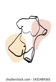 one line painting sculpture of a woman body, beauty logo on minimalistic trendy graphic style with pastel colorful elements