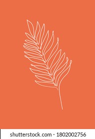 One Line palm leaf drawing art. Tropical leaves continuous line drawing. Abstract minimal poster illustration. Line nature icon, logo element or shirt print. Logo sign for spa and cosmetics.