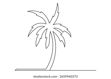 One line palm tree drawing minimalist outline vector illustration for tropical design