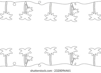One line Palm Tree pattern. Big horizontal banner with Frame from exotic tree and space for text. Continuous line Palm Tree. Vector Art.