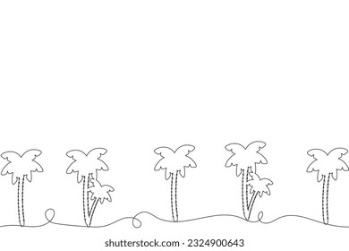 One line Palm Tree pattern. Big horizontal banner with exotic tree and space for text. Continuous line Palm Tree. Vector Art.