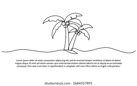 Una línea de palmeras en la playa. Abstractas línea continua mínima.