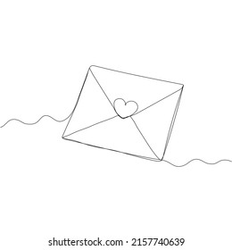 Ein Papierumschlag. Schwarz-Weiß-Monochrom-Einzelzeilenkunst. E-Mail-Briefpost Briefsendung Skizze Skizze Skizze Zeichnung senden