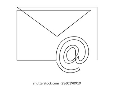 One line paper envelope. Black and white monochrome continuous single line art. Email message post letter send illustration sketch outline drawing